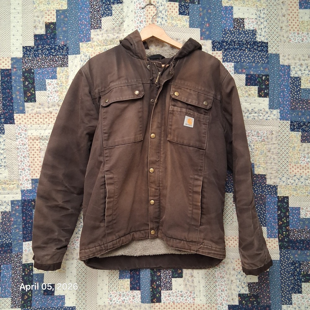 Carhartt Washed Duck Canvas Bartlett Jacket Size Medium Sherpa Lined DKB Brown